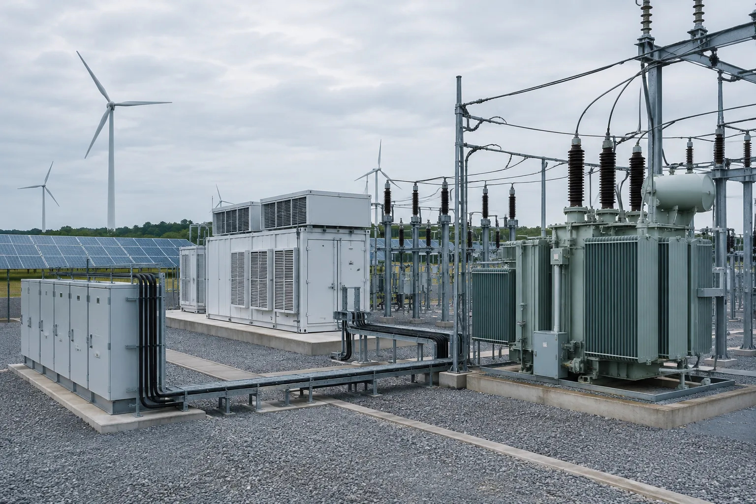 Équipements d’une sous-station électrique raccordée à des installations utilisant des convertisseurs.