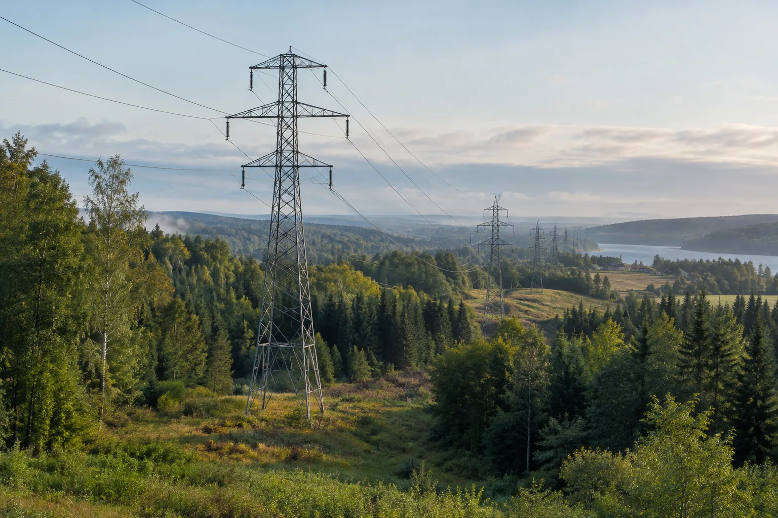 Une ligne électrique traverse une lisière boisée où la végétation est entretenue de façon ciblée.